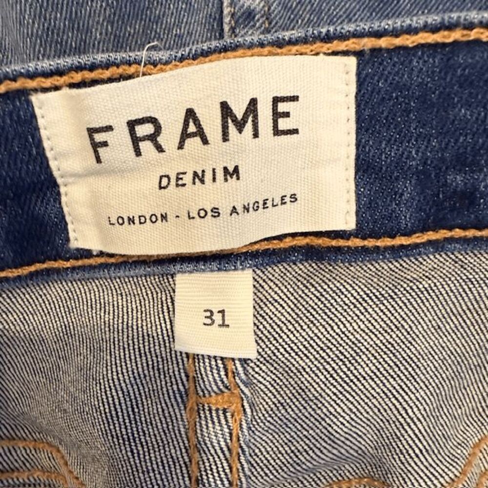 FRAME Le High Straight Jeans Lambeth Lane Wash Cropped Frayed Cuff Size 31 - Picture 6 of 13